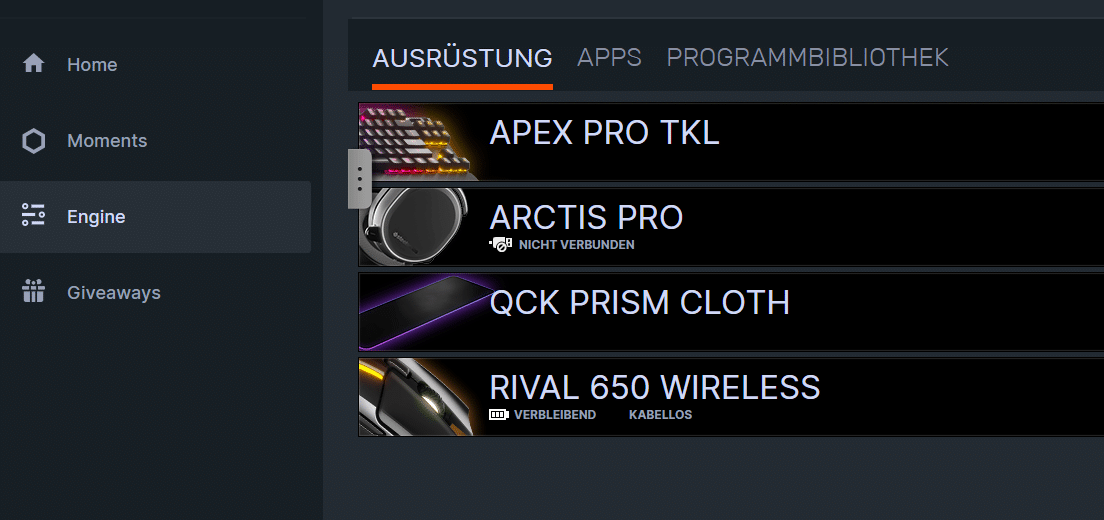 In der Steelseries Engine kannst du all deine Ausrüstung verwalten.