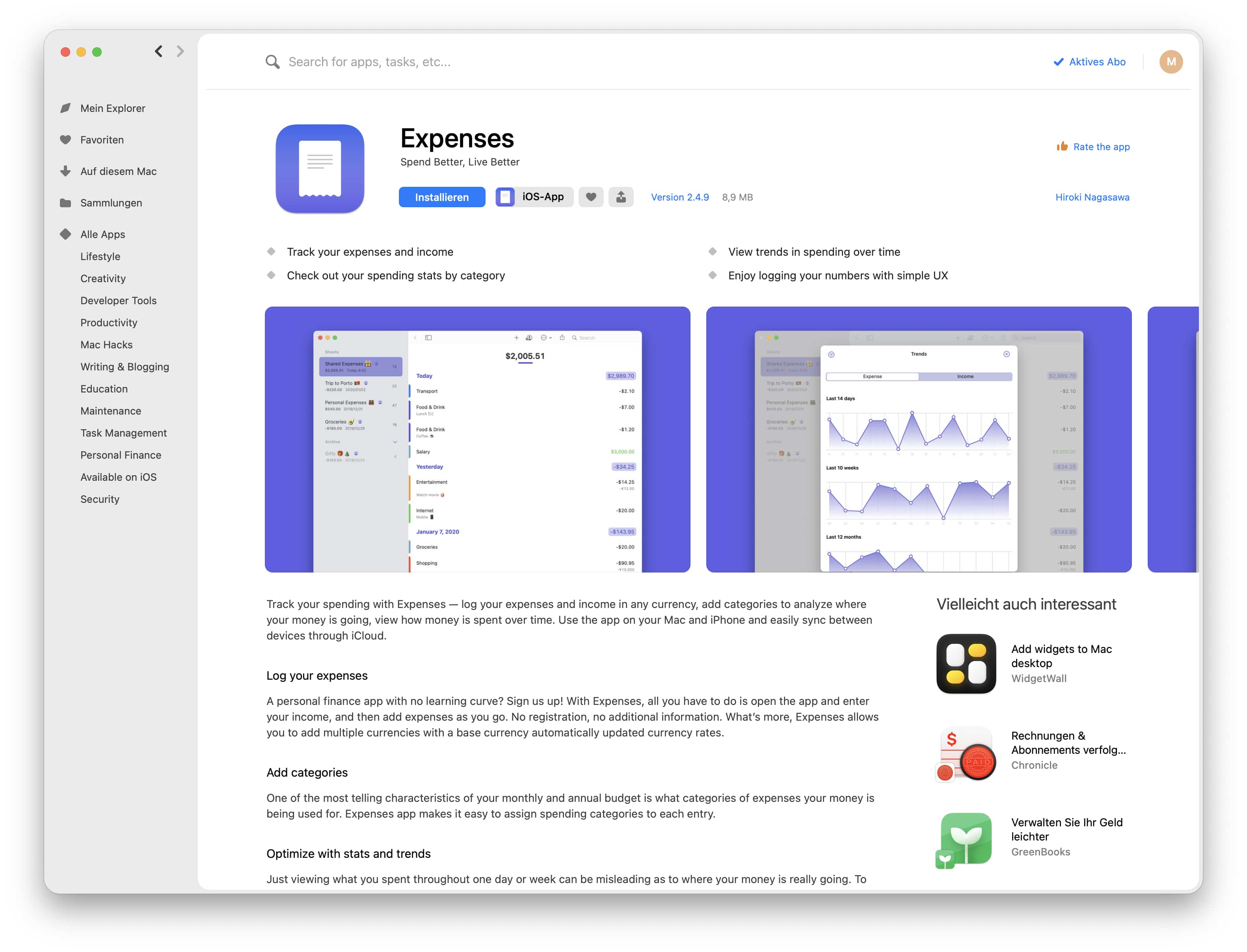 Setapp Expenses Screenshot