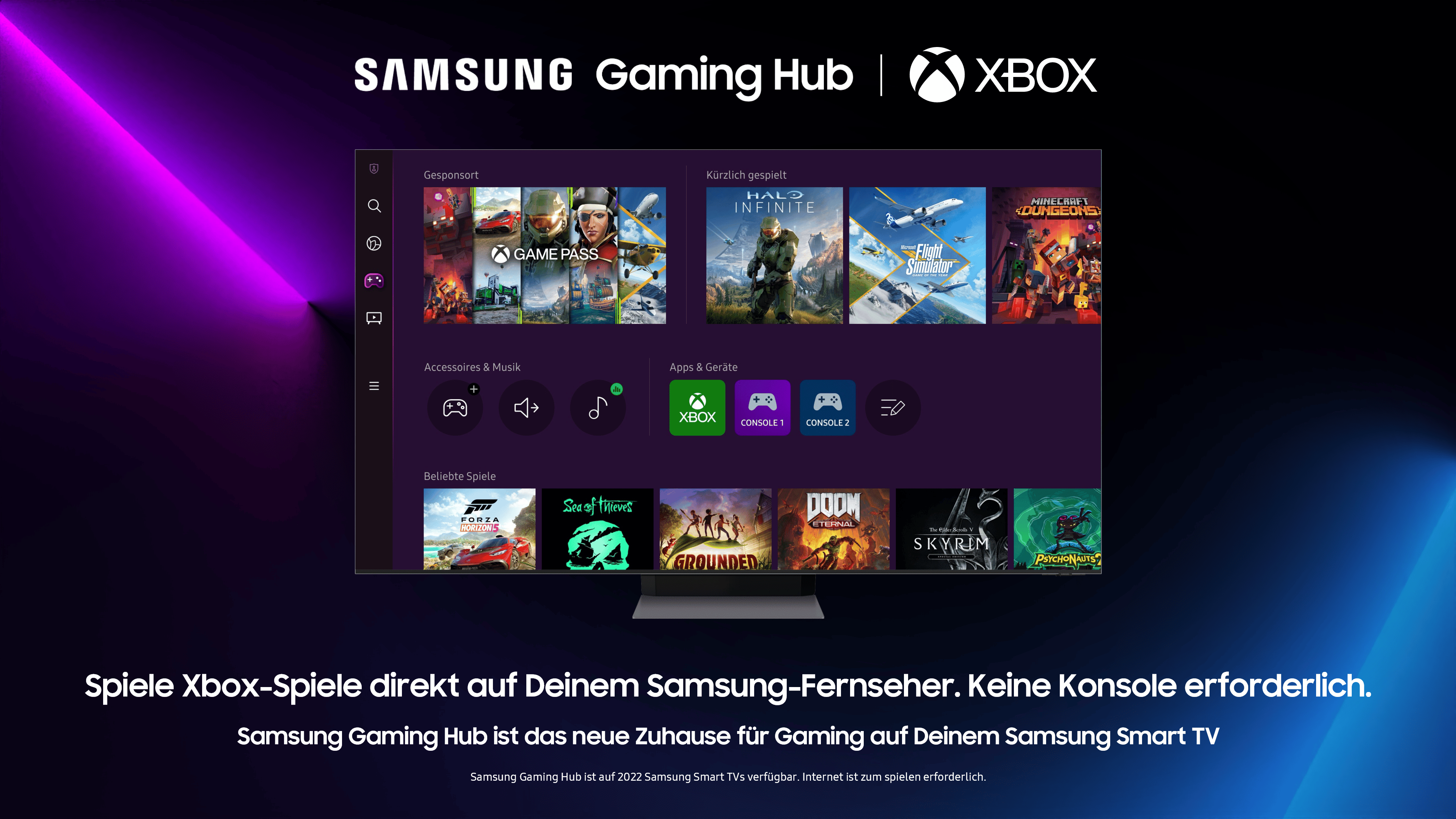 Samsung Gaming Hub Startbildschirm