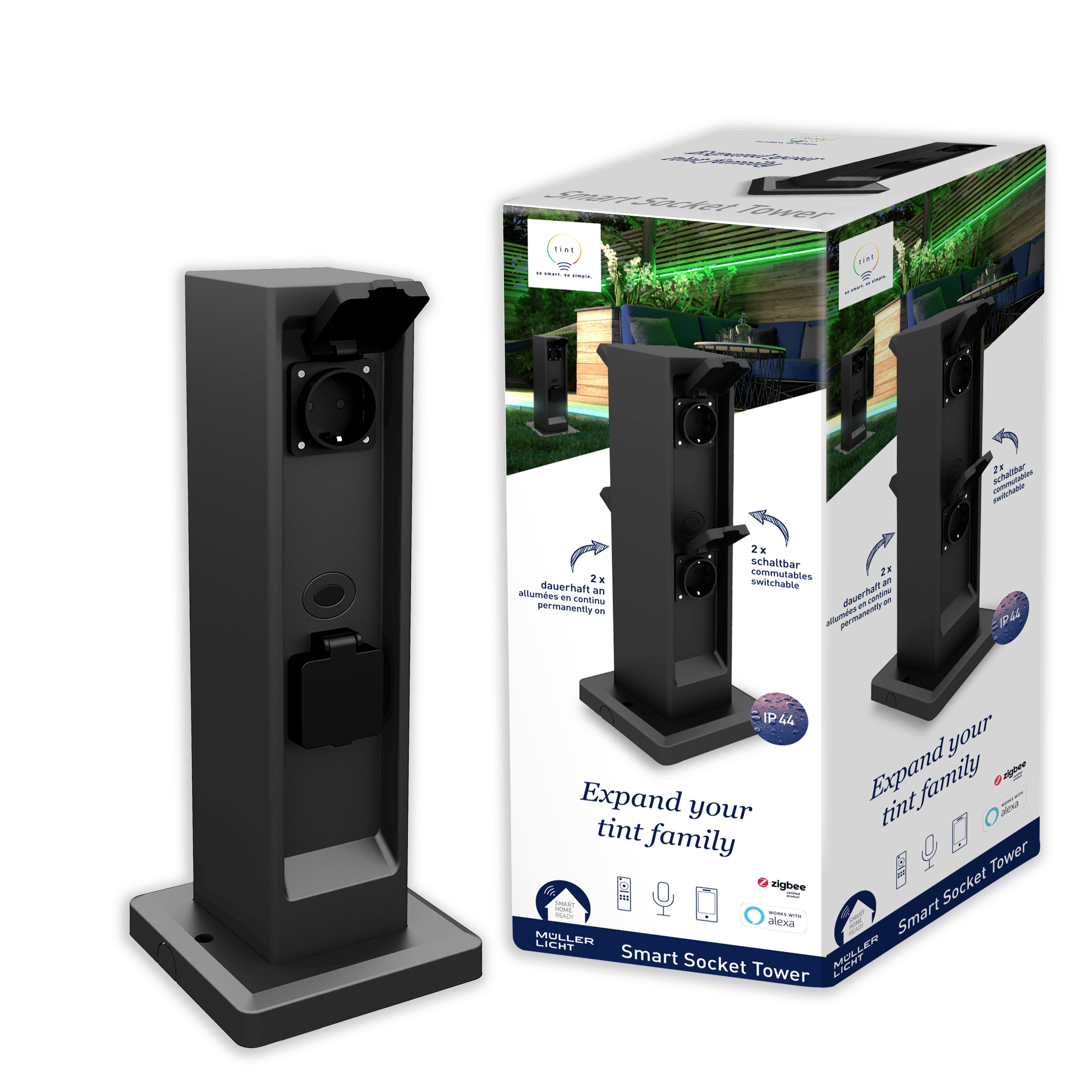 tint smart socket Tower mit Verpackung