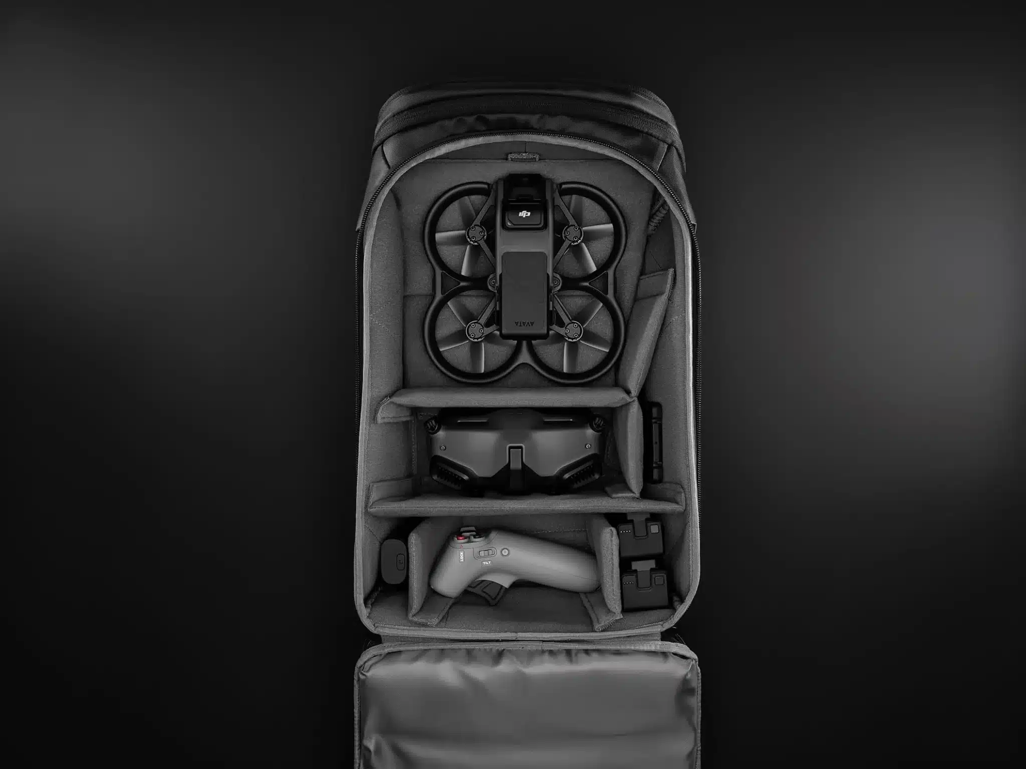 DJI Avata im Rucksack mit Zubehör
