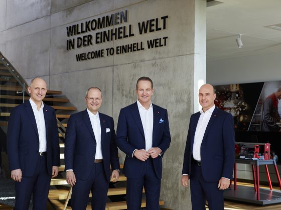 Die Vorstände der Einhell Germany AG: Dr. Christoph Urban (CIO), Dr. Markus Thannhuber (CTO), Andreas Kroiss (CEO) und Jan Teichert (CFO) (v.l.)