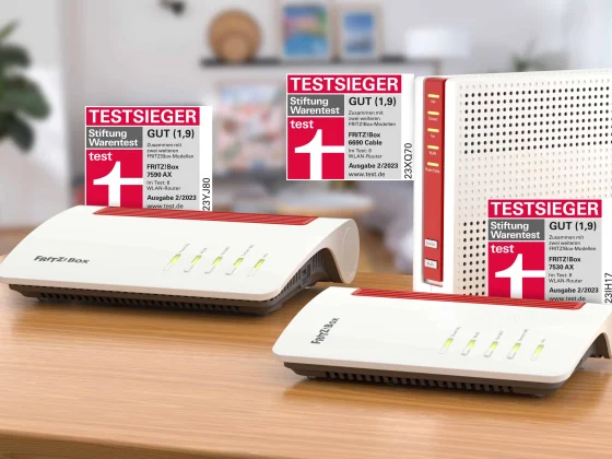 Fünf FRITZ!-Produkte stehen an der Spitze der aktuellen Vergleichstests von Stiftung Warentest.
