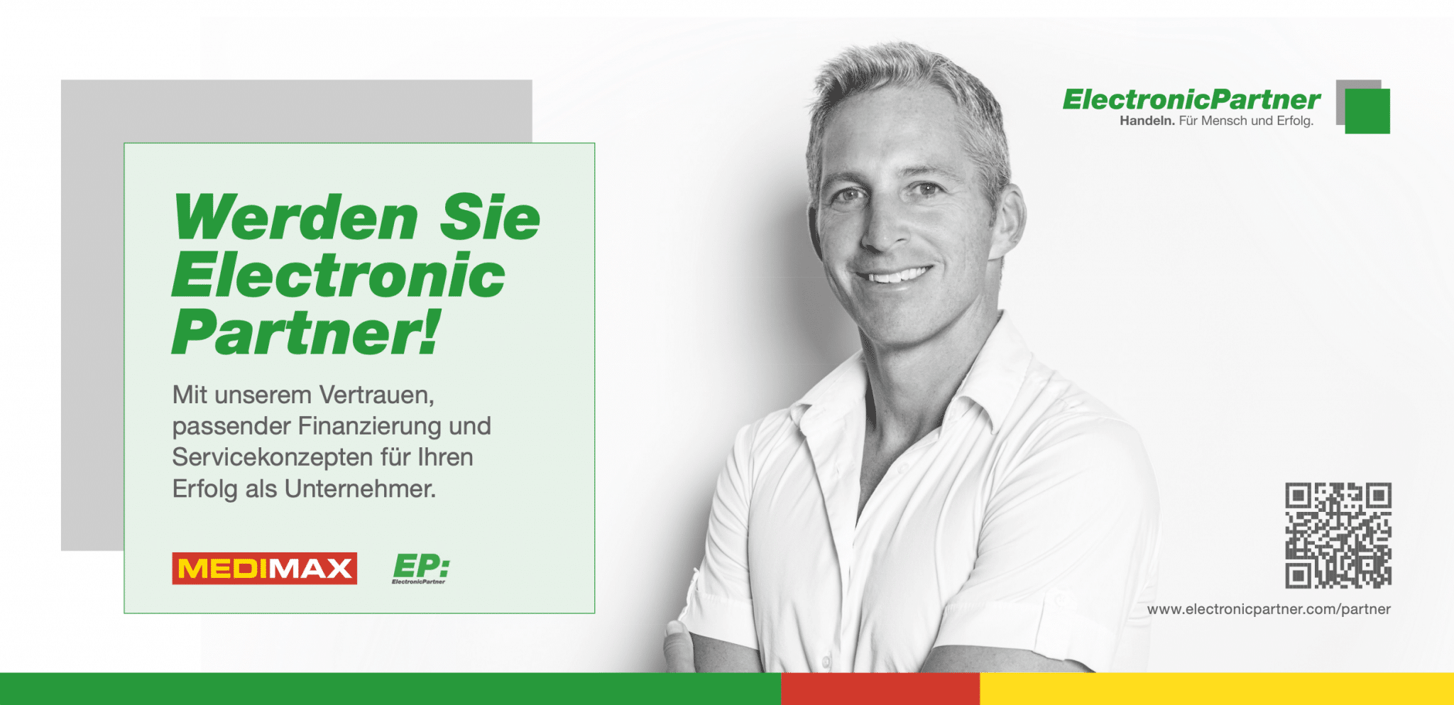 EP sucht neue Unternehmer. Mit dem Vertrauen, passender Finanzierung und Servicekonzepten für den Erfolg als Unternehmer bei Electronic Partner und MediaMax.