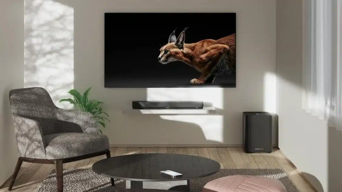 Die AMBEO Soundbar Mini und der optionale AMBEO Sub