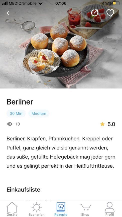 MEDION Life+ App Screenshot: Rezept Berliner